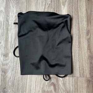 Satin Lace Up Back Black Crop Top Medium